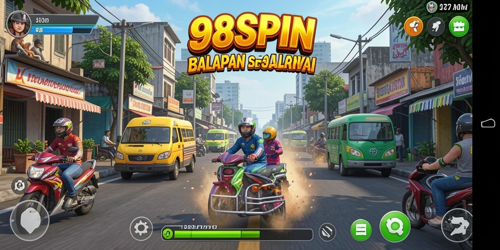 Screenshot gameplay 98SPIN yang menampilkan balapan seru dan grafis menawan.