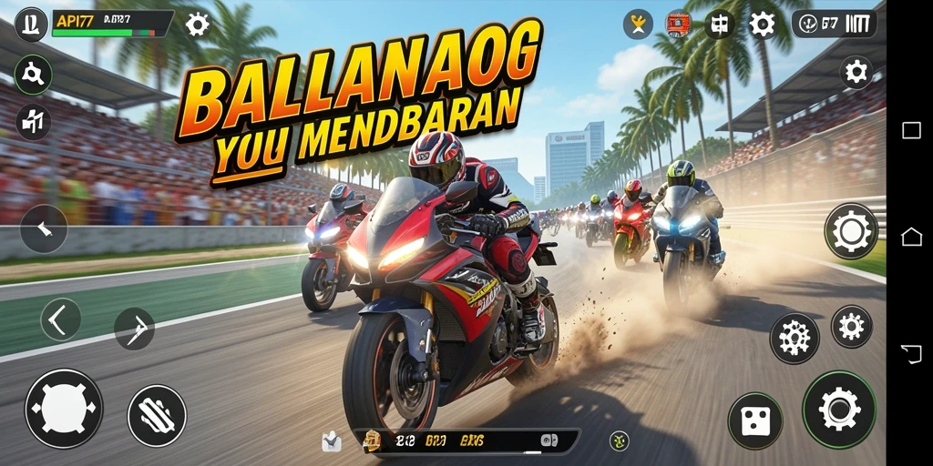 Screenshot gameplay API77 menampilkan balapan motor yang intens.