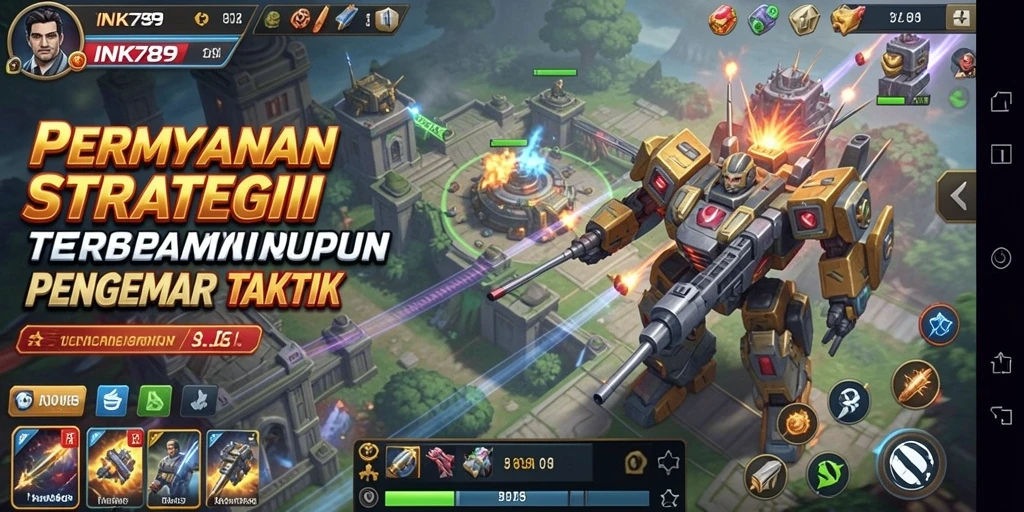 Tampilan gameplay INK789 yang menunjukkan pertempuran strategi mendebarkan.
