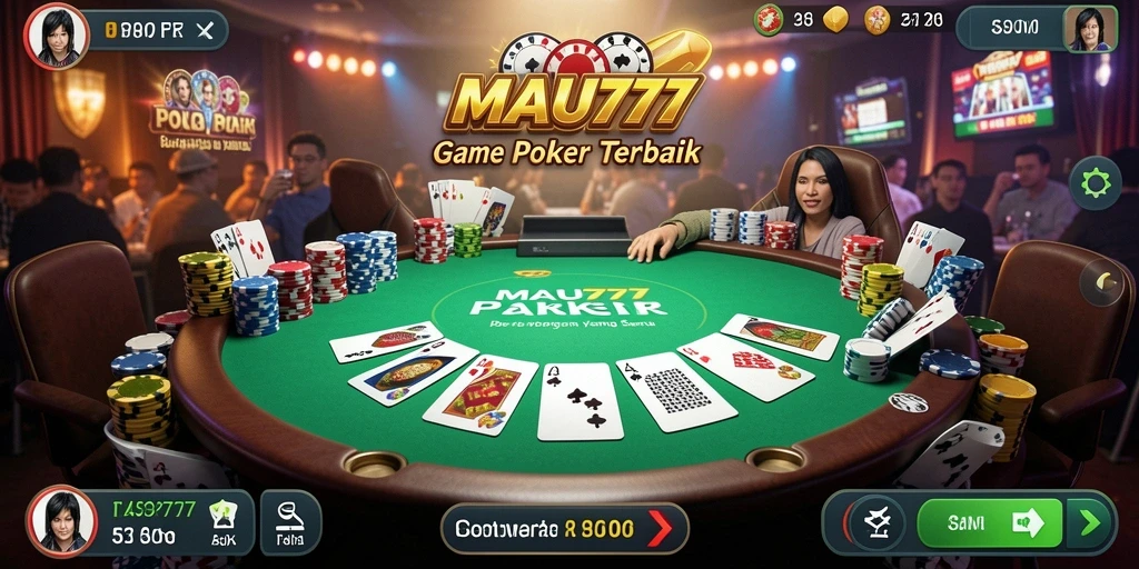 Tampilan gameplay seru Poker di MAU777 dengan pemain aktif.