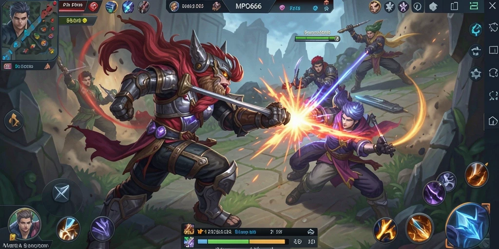 Tampilan gameplay seru MPO666 dengan pertempuran epik antar karakter.