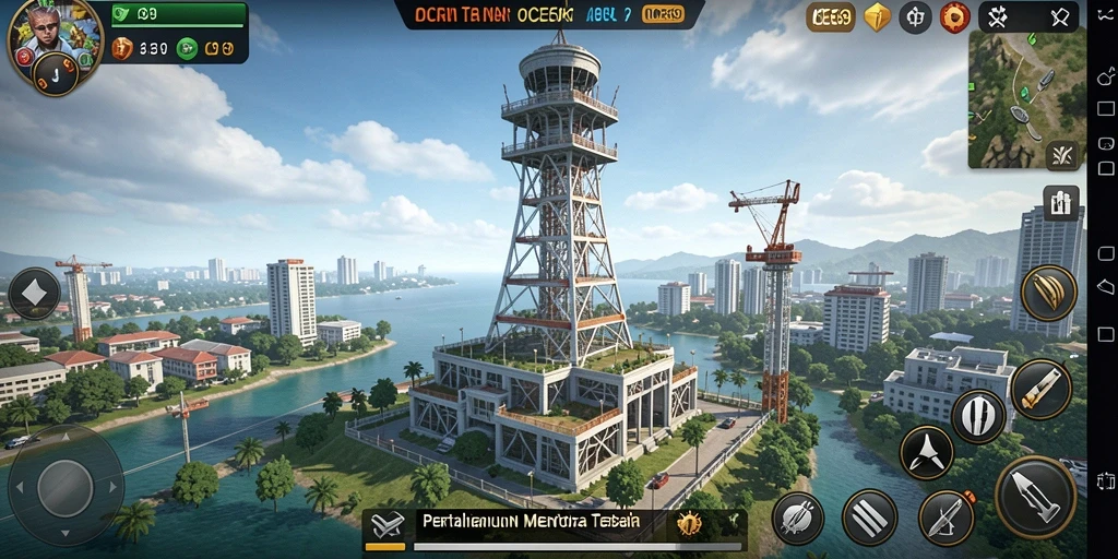 Tampilan gameplay OCE69 menampilkan pertempuran menara yang mendebarkan.