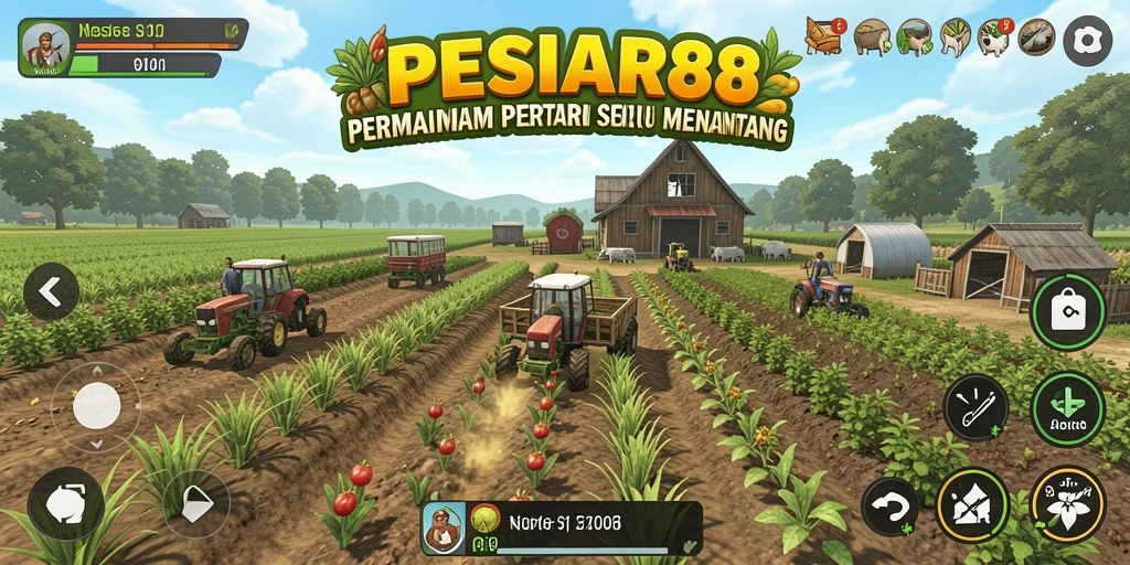 Screenshot gameplay PESIAR88 dengan pemandangan kebun yang indah.