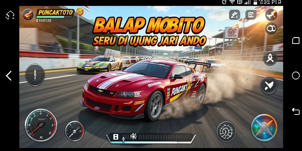 Screenshot menunjukkan gameplay balap mobil seru dalam PUNCAKTOTO.